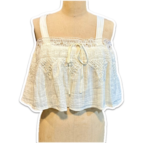 American Eagle embroidered lace ruffled crop tank top flirty boho prairie y2k - Picture 3 of 12